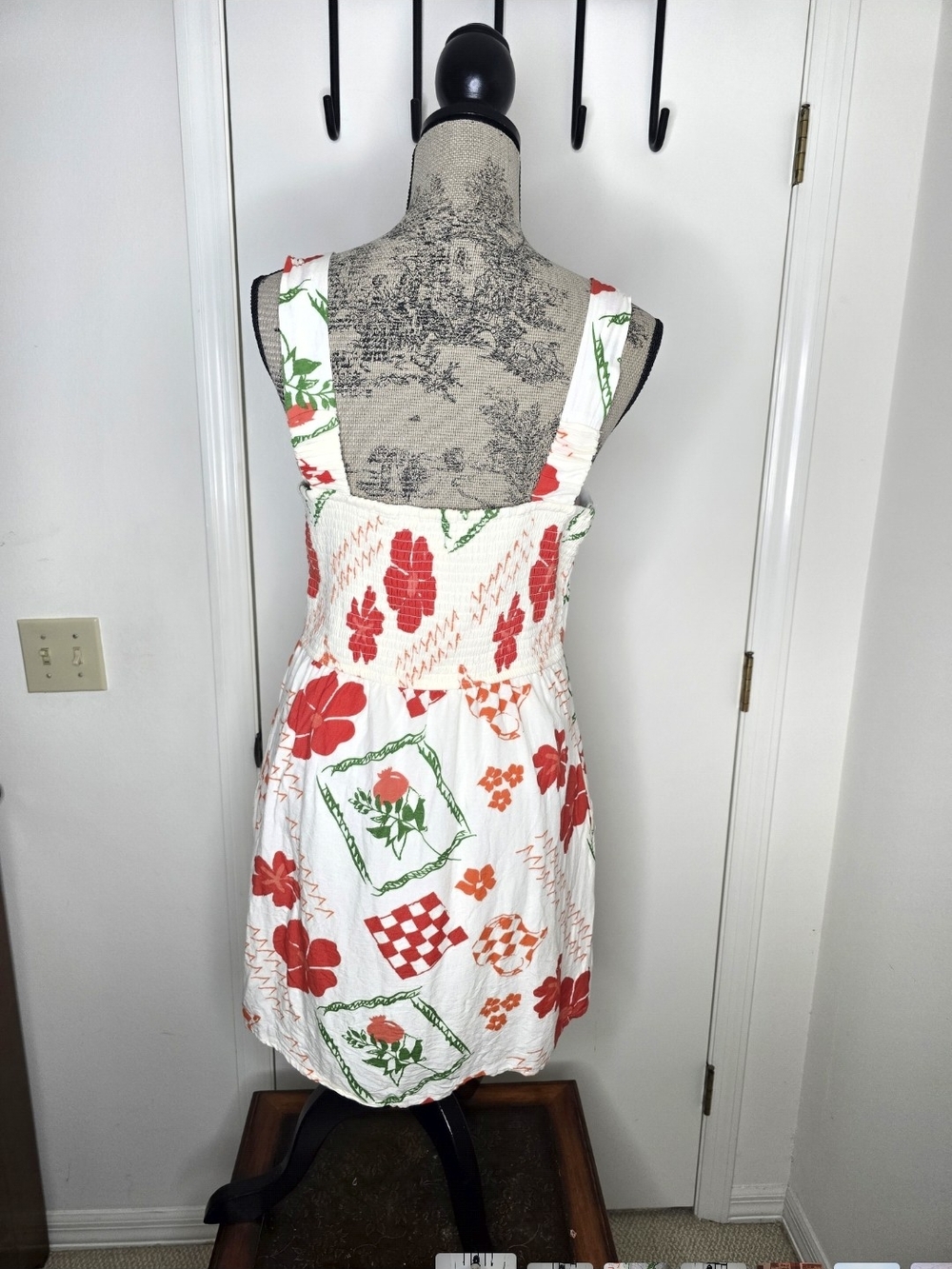Japna White Mini Dress with Red & Green Floral Patchwork - Picture 4 of 7